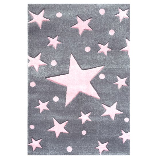 Dětský koberec STARS stříbrná-šedá/růžová