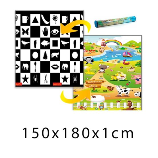 Dětský pěnový koberec - šachovnice + farma 150x180x1 cm