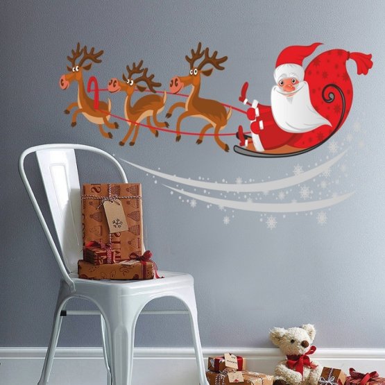 Vánoční dekorace na zeď - Santa na saních