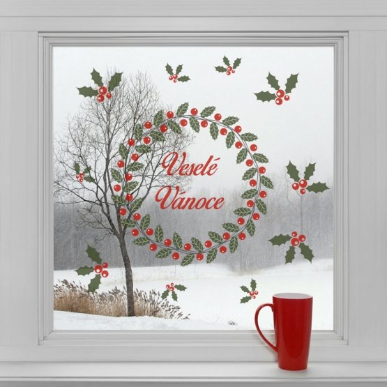 Vánoční dekorace na okno - Vánoční věnec