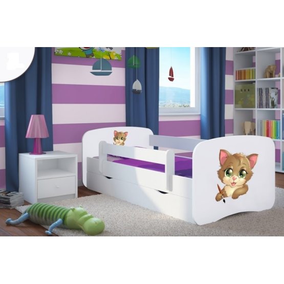 Dětská postel se zábranou Ourbaby - Kočíčka - bílá