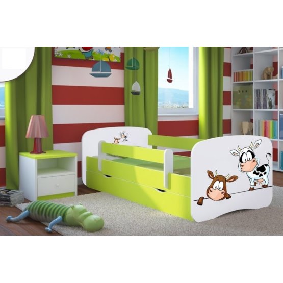 Dětská postel se zábranou Ourbaby - kravičky- zelená