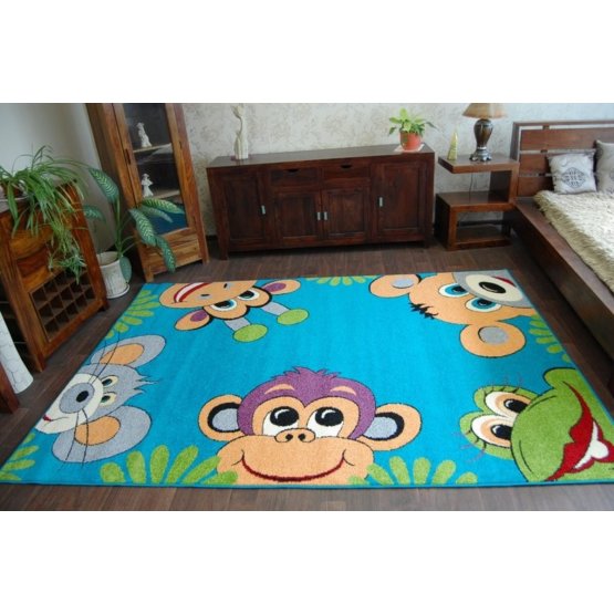 Dětský koberec Monkey - tyrkysový