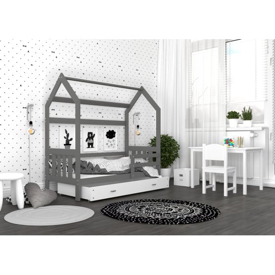 Dětská postel domeček Filip - šedo-bílá