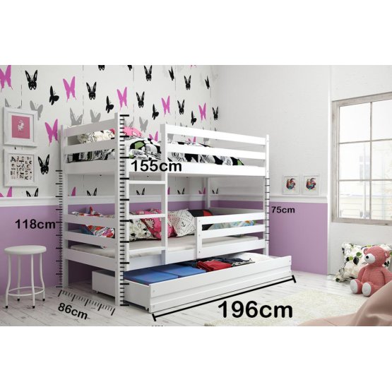 Dětská patrová postel Erika  bílá 190x80cm