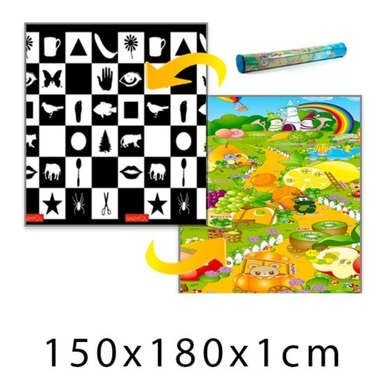 Dětský pěnový koberec Šachovnice + Ovocný ráj 150x180x1 cm