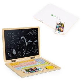 Dřevěný magnetický notebook bílý, EcoToys