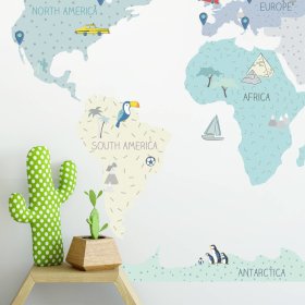 Samolepka na zeď Mapa světa - mint